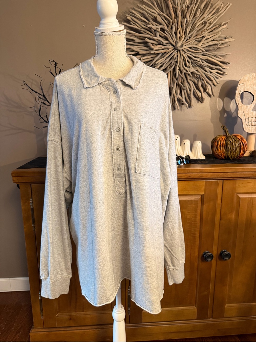 Aerie Polo Shirt Sweatshirt in grey